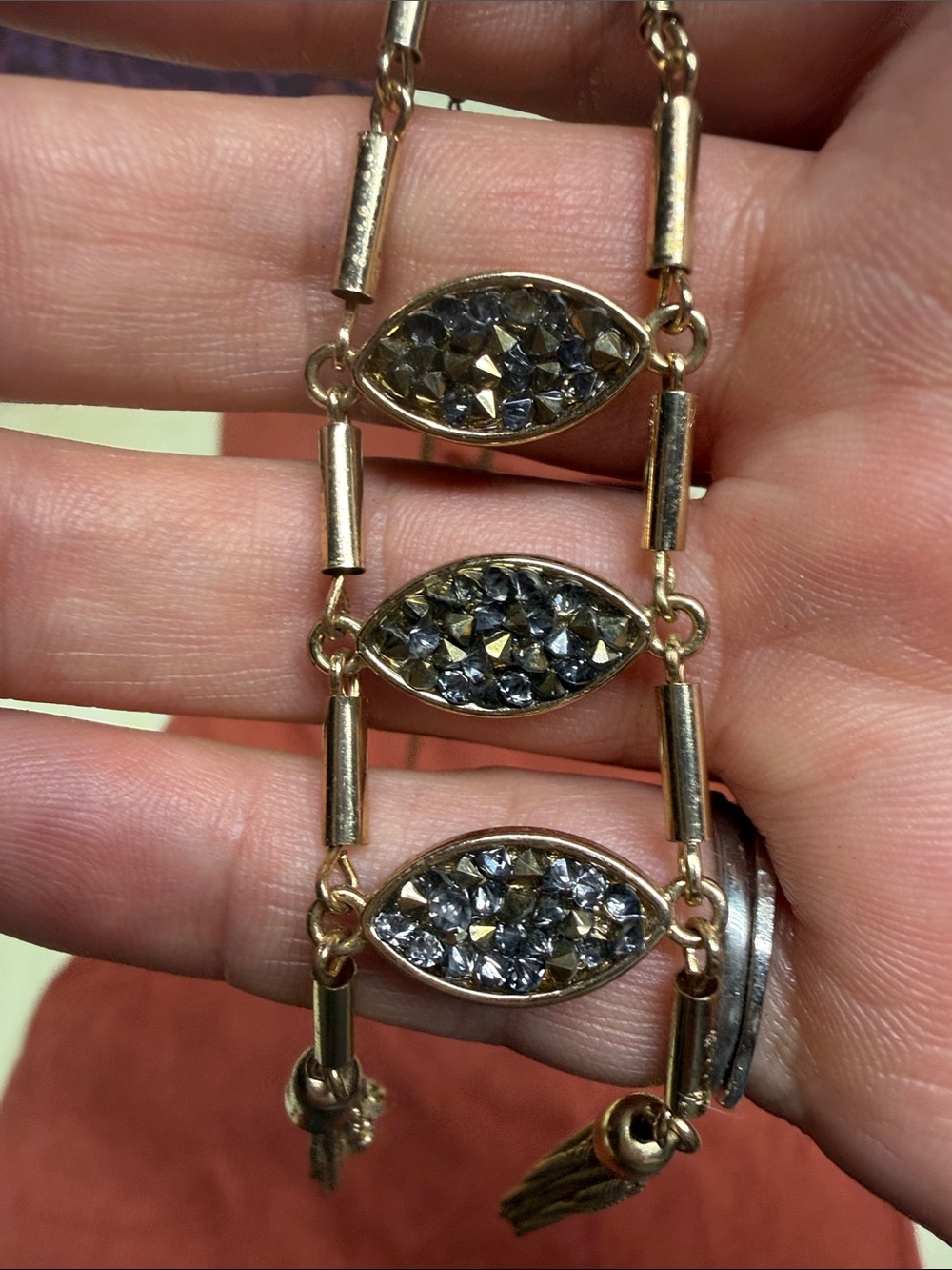 Gold-Tone Layered Tassel Necklace with Blue/Brown Accents - Picture 3 of 3